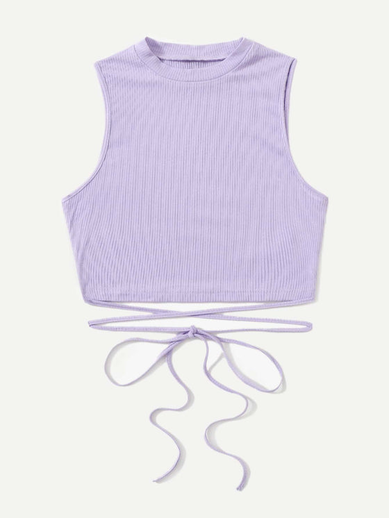 Crisscross Tie Back Crop Tank Top