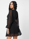 Ruched Bust Lantern Sleeve Swiss Dot Dress