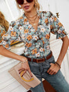 Allover Floral Print Frill Trim Blouse
