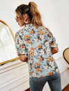 Allover Floral Print Frill Trim Blouse