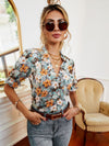 Allover Floral Print Frill Trim Blouse
