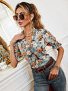 Allover Floral Print Frill Trim Blouse