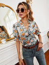 Allover Floral Print Frill Trim Blouse