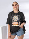 Plus Sun Moon Cactus Print Drop Shoulder Tee