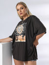 Plus Sun Moon Cactus Print Drop Shoulder Tee