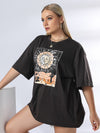 Plus Sun Moon Cactus Print Drop Shoulder Tee