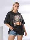 Plus Sun Moon Cactus Print Drop Shoulder Tee