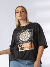 Plus Sun Moon Cactus Print Drop Shoulder Tee