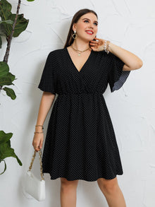  Plus Polka Dot Wrap A line Dress