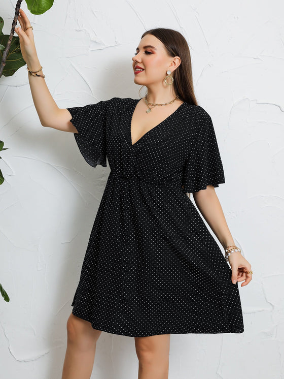Plus Polka Dot Wrap A line Dress