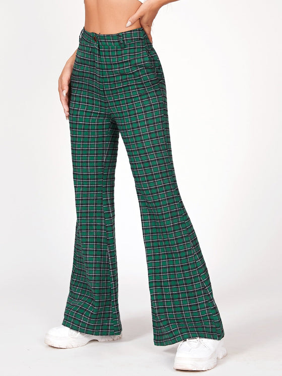 PETITE Plaid Print Flare Leg Pants