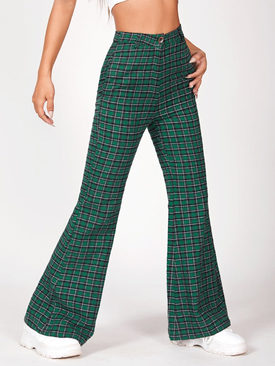 PETITE Plaid Print Flare Leg Pants