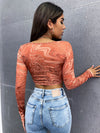 Marble Print Tie Front Crop Top