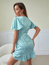 Floral Flutter Sleeve Belted Wrap Dress