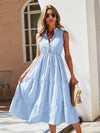 Striped Print Notched Neck A line Dress