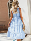 Striped Print Notched Neck A line Dress