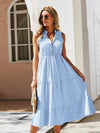 Striped Print Notched Neck A line Dress