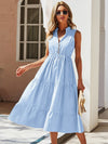 Striped Print Notched Neck A line Dress