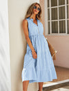 Striped Print Notched Neck A line Dress
