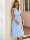 Striped Print Notched Neck A line Dress