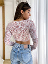 Scoop Neck Marble Print Tie Front Crop Top