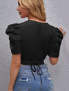 Puff Sleeve Surplice Wrap Tie Back Blouse
