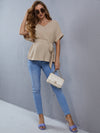 Maternity Solid Roll Up Sleeve Belted Blouse