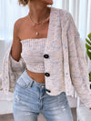 Heathered Knit Bandeau Top Button Through Cardigan