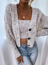 Heathered Knit Bandeau Top Button Through Cardigan