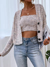 Heathered Knit Bandeau Top Button Through Cardigan