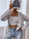 Heathered Knit Bandeau Top Button Through Cardigan