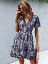 Ditsy Floral Print Lettuce Trim Dress