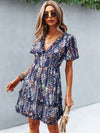 Ditsy Floral Print Lettuce Trim Dress