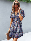 Ditsy Floral Print Lettuce Trim Dress