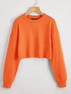 BASICS Neon Orange Drop Shoulder Raw Hem Crop Pullover