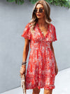 Ditsy Floral Print Lettuce Trim Dress