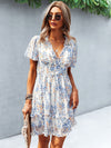 Ditsy Floral Print Lettuce Trim Dress