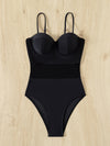 Contrast Fishnet Push Up One Piece Swimsuit
