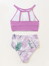 Leaf Pattern High Waisted Bikini Swimsuit