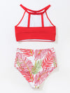 Leaf Pattern High Waisted Bikini Swimsuit