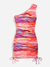 Tie Dye One Shoulder Drawstring Hem Bodycon Dress