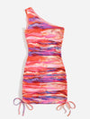 Tie Dye One Shoulder Drawstring Hem Bodycon Dress