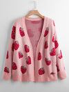 Plus Strawberry Pattern Drop Shoulder Cardigan