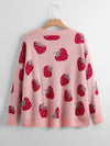 Plus Strawberry Pattern Drop Shoulder Cardigan