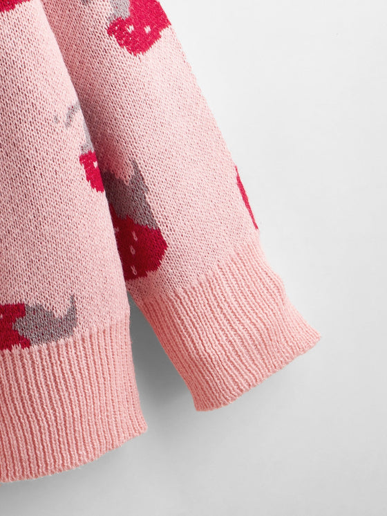 Plus Strawberry Pattern Drop Shoulder Cardigan