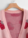 Plus Strawberry Pattern Drop Shoulder Cardigan