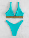 Contrast Trim High Cut Bikini Swimsuit