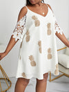 Plus Pineapple Print Contrast Guipure Lace Cold Shoulder Dress