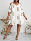 Plus Pineapple Print Contrast Guipure Lace Cold Shoulder Dress