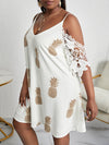 Plus Pineapple Print Contrast Guipure Lace Cold Shoulder Dress